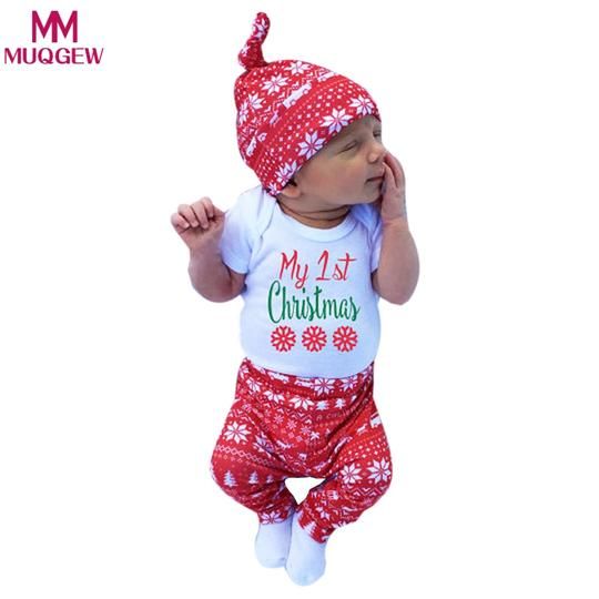 Newborn Infant Baby Boy Girl Christmas Clothes Romper Tops Pants Xmas Outfit Set