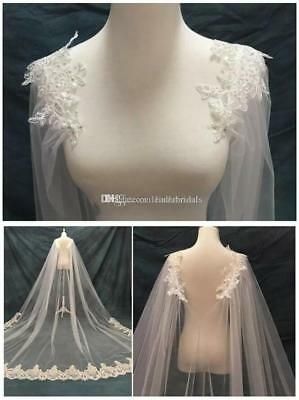 3M White Ivory Lace Applique Tulle Bridal Wedding Veils Cloak Shrug Wraps Custom 3M White Ivory Lace Applique Tulle Bridal Wedding Veils Cloak Shrug Wraps Custom