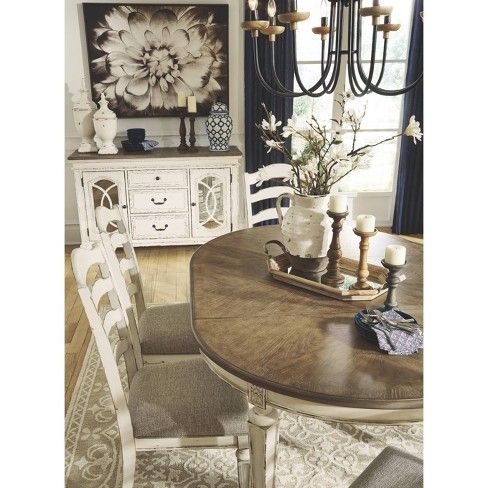 Realyn Oval Dining Room Extendable Table Chipped White Signature Design By Ashley In 2021 Farmhouse Dining Room Table Dining Room Table Decor Dining Room Table Centerpieces