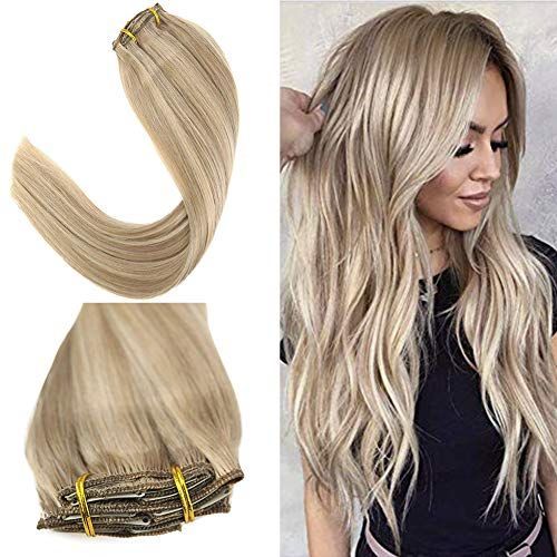Youngsee 22 Inch Clip In Double Weft Human Hair Extensions Blonde