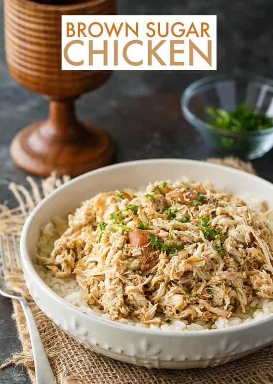 Brown Sugar Chicken - Sweet, juicy and made entirely in the slow cooker. You'll love how easy this recipe is. #dinnerideas #chickendinner #brownsugarchicken #easydinnerideas #crockpot #slowcooker