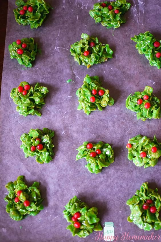 No-Bake Holly Berry Cluster Cookies - Mrs Happy Homemaker