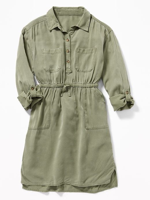 Old Navy Girls Waist Defined Twill Shirt Dresss Olive Through This Size L Dress Dresses Twill Shirt Dresss, Old Navy Toddler Boy Trench Coats