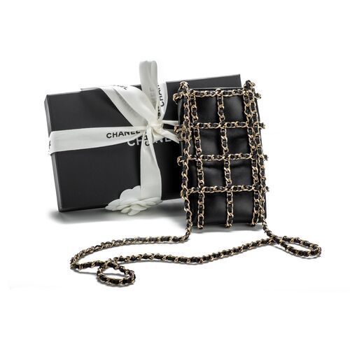 Chanel Cell Phone Case Black Gold Vintage Lux