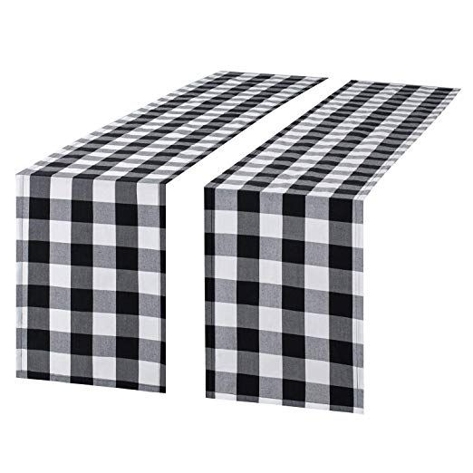 Thanksgiving Outdoor or Indoor Parties Syntus 14 x 108 inch Buffalo Check Table Runner Cotton-Polyester Blend Handmade Black and White Plaid for Family Dinner Christmas & Gathering Thanksgiving Outdoor or Indoor Parties Syntus 14 x 108 inch Buffalo Check Table Runner Cotton-Polyester Blend Handmade Black and White Plaid for Family Dinner Christmas & Gathering