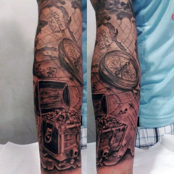 40 Treasure Chest Tattoo Designs For Men Valuable Ink Ideas Nautical Tattoo Sleeve Tattoo Sleeve Men Full Sleeve Tattoos