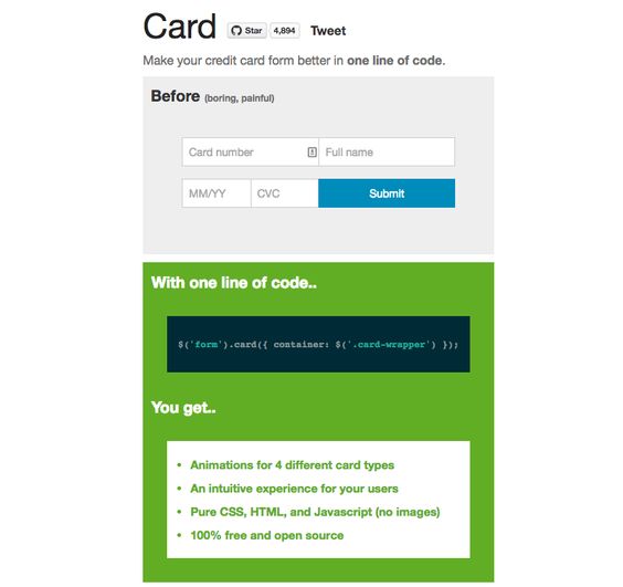 Card - Make your credit card form better in one line of code - credit card form Card - Make your credit card form better in one line of code - credit card form