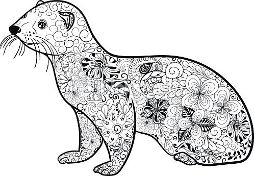 Illustration Ferret Was Created In Doodling Style In Black And Malvorlagen Tiere Mandala Malvorlagen Gekritzel