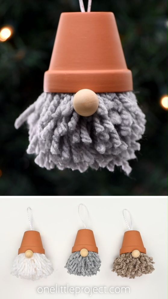 Gnome ornaments are SO EASY to make, and they\'re perfect for hanging on the Christmas tree or leaving out year round! Give one of these adorable DIY ornaments as a homemade gift, or string them on a holiday garland. It\'s such a fun Christmas craft for kids and adults!