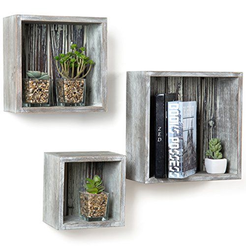 MyGift Urban Rustic Wall-Mounted Torched Wood Floating Shelves Set of 3