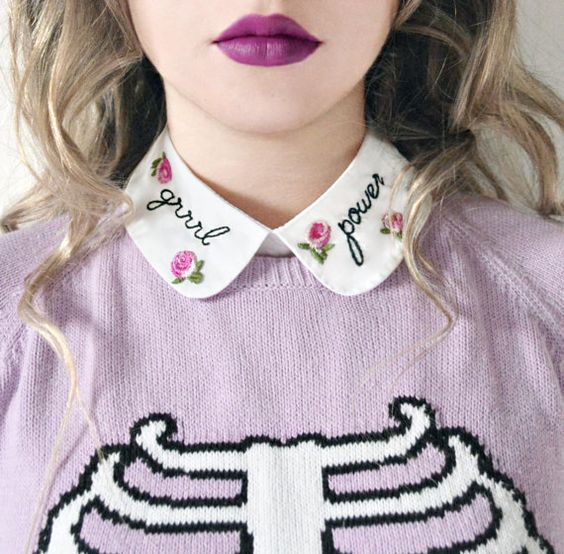 Grrrl alimentazione staccabile ricamato Peter Pan collare falso femminista Riot Grrrl