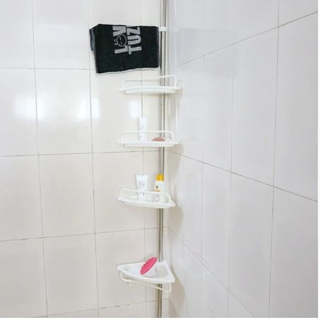 Baoyouni 4 Tier Shower Caddy Tension Pole Bathroom Corner Shelf Adjustable Space Saving Storage Rack Bathtub Telescopic Shampoo Soap Organizer With Towel Bar Ivory Shower Caddies Zuiverlucht Home Kitchen