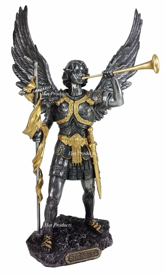 Veronese Design 13 Saint Gabriel Archangel Statue Holding Trumpet and Cross Cold Cast Resin Antique Pewter Gold Finish Angel Sculpture Veronese Design 13 Saint Gabriel Archangel Statue Holding Trumpet and Cross Cold Cast Resin Antique Pewter Gold Finish Angel Sculpture