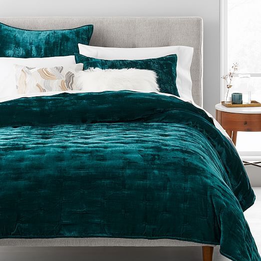 Lush Velvet Tack Stitch Quilt Shams In 2021 Teal Bedroom Duvet Bedding Teal Bedroom Velvet Duvet Bedding, Teal Velvet King Bedding