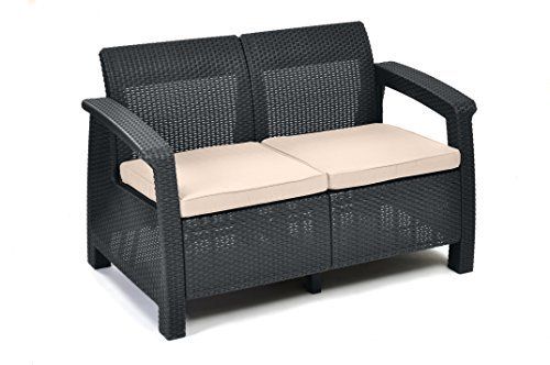 Keter Corfu 2 Seater Rattan Sofa Outdoor Garden Furniture - Keter Corfu 2 Seater Rattan Effect Sofa Outdoor Garden Furniture Graphite With Cream Cushions Keter Corfu 2 Seater Rattan Sofa Outdoor Garden Furniture - Keter Corfu 2 Seater Rattan Effect Sofa Outdoor Garden Furniture Graphite With Cream Cushions