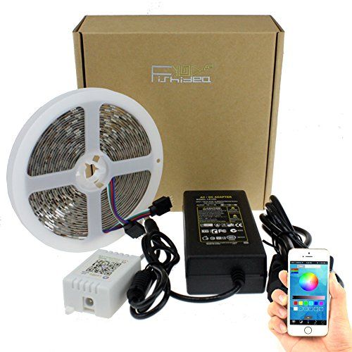 fishidea DC 12V 16.4ft LED Strip Light Waterproof 5050 RGB Kit Mutil-Color 5m Strips Lights IP65 with Bluetooth Controller by APP for Andriod iOS fishidea DC 12V 16.4ft LED Strip Light Waterproof 5050 RGB Kit Mutil-Color 5m Strips Lights IP65 with Bluetooth Controller by APP for Andriod iOS