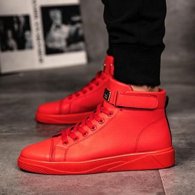 Zapatos tenis de media bota para hombre color rojo muy ... Zapatos tenis de media bota para hombre color rojo muy ...