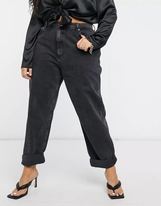 ASOS DESIGN Curve high rise 'slouchy' mom jeans in washed black