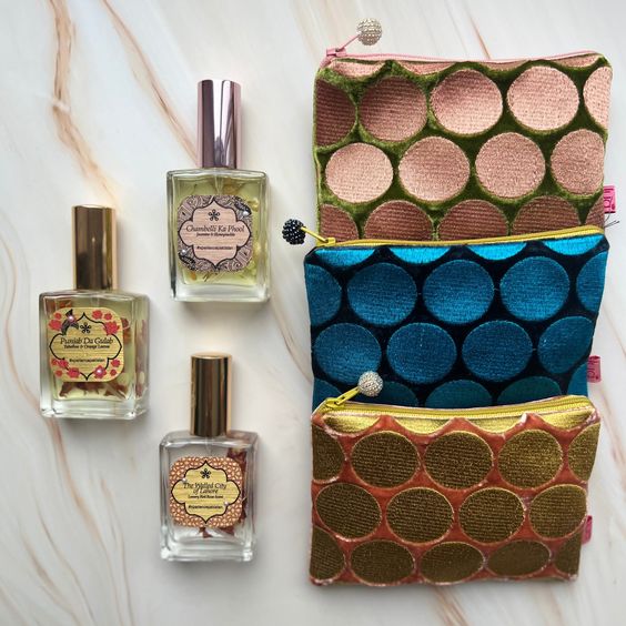 Due to popular demand and consumer requests, at the start of this month I launched your favourite scents Punjab da Gulab (Tuberose & Orange Leaves), Chambeli Ka Phool (Jasmine & Honeysuckle) & Walled City of Lahore (Luxury Red Roses) as a Eau de Parfum. The perfume is alcohol free & comes in 50ml bottles packaged in a lovely velvet pouch, so it\'s easier to carry around & kinder to the environment as it requires no disposal. The pouches have been made by the local women of Vietnam, supporting loc