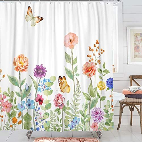 Kanuyee Fabric Fl Shower Curtaingarden Erfly Curtains For Bathroom Ba In 2021 Modern Accessories Curtain Flower Kanuyee Fabric Fl Shower, What Are Standard Sizes For Shower Curtains