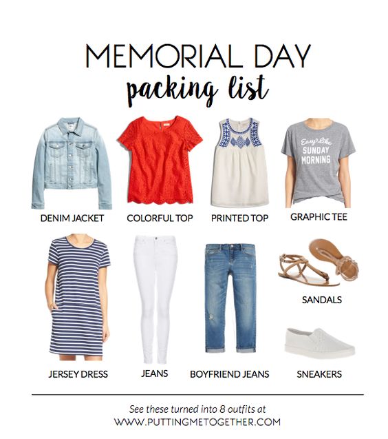 Memorial Day Packing List - 9 Pieces, 8 Outfits
