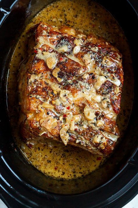 Crockpot Creamy Garlic Pork Loin