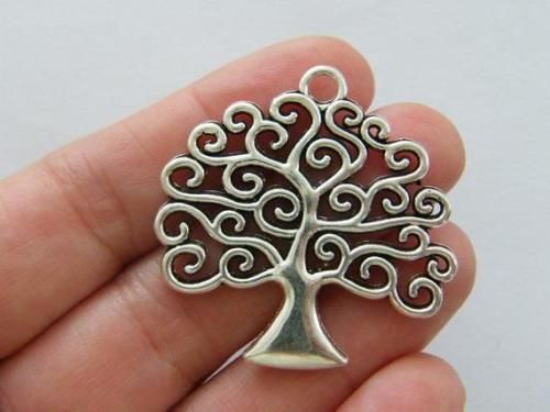 2 Tree charms antique silver tone T131
