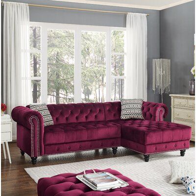 House Of Hampton Lora Velvet Right Facing Sectional Upholstery Color Wine Red Teal Living Room Decor Rooms Wine Red Teal Living Room Decor, Wine Red Sofa Set