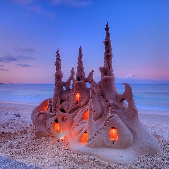 Illuminated Sand Castle. Challenge yourself to building one of these on your next visit to Myrtle Beach?