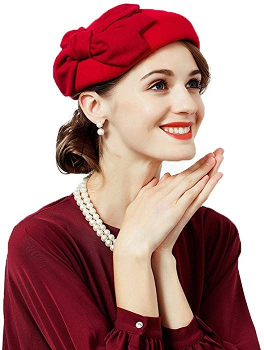 Sheliky Pillbox Hat Beret Fascinator Wool Cocktail Wedding Tea Party Derby Hat for Women