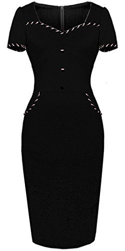 Homeyee Women\'s V Neck Bodycon Pencil Slimm Evening Dress 729 (L, Black)