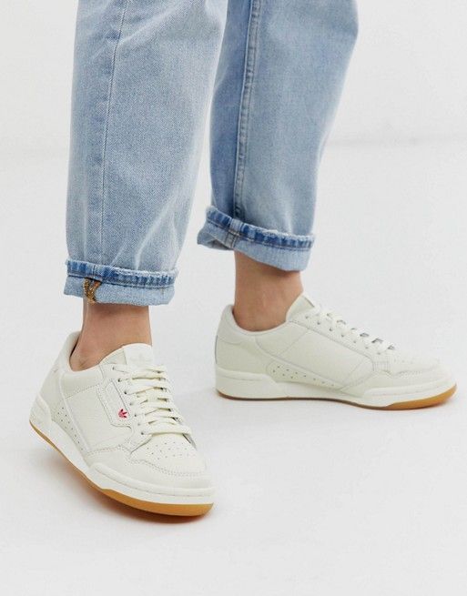 adidas originals continental 80's trainers in off white and red