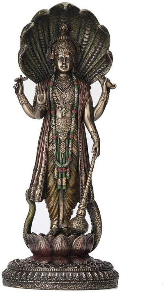 12.5 inches, lord Vishnu ,Hindu god,Vishnu Bhagwan, Indian god , decor item ,spiritual god, goddess Lakshmi, Narayana ,indian art Vishnu is the preserver god, which means he protects the universe from being destroyed and keeps it going, according to this religion, and he has come to earth in nine forms (called avatars) so far, with one yet to come. His most famous forms are Rama and Krishna. Vishnu\'s wife is Lakshmi, the Hindu goddess of fortune. Dimensions:-12.5inches x 5inches x5inches . Weigh