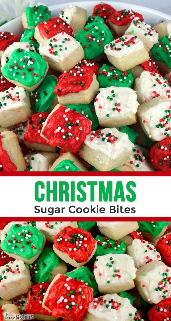 Christmas Sugar Cookie Bites - one of our favorite Christmas Desserts is this unique take on a classic frosted sugar cookie. Colorful and festive and super delicious this is a fun and easy Christmas dessert that you can make with your kids. #ChristmasDessert #ChristmasDesserts #EasyChristmasDessert #FunChristmasDessert