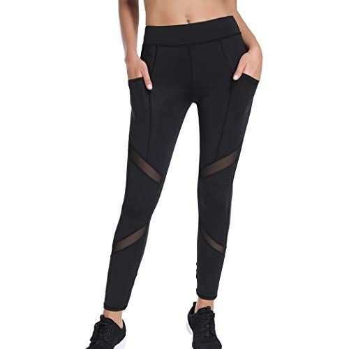 Joyshaper Mesh Leggings with Pockets Women Black Capris Running Gym Yoga Pants Workout Tights Stretchy Sports Fitness Training Trousers