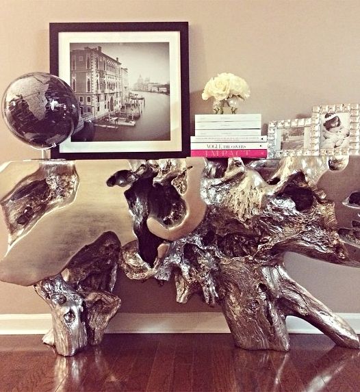 Tiahamada S Entryway Gets A Dose Of Stunning Silver With Our Sequoia Console Table World Globe Phoebe Fram Rustic Glam Decor Easy Home One Room Houses Sequoia Console Table, Z Gallerie Console Table Decor
