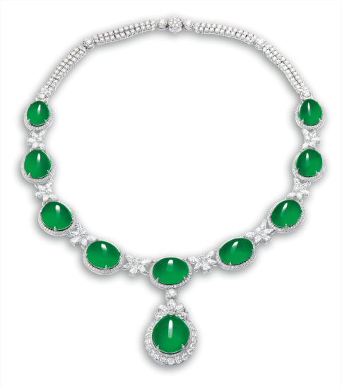 A Fine Jadeite Cabochon And Diamond Necklace Jade Necklace Necklace Diamond Necklace