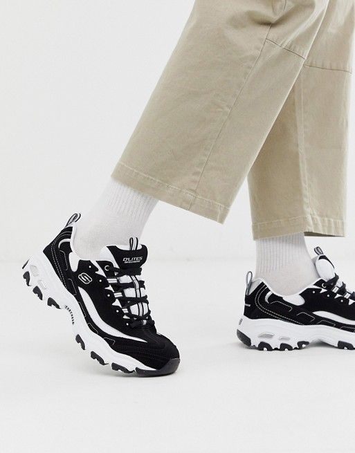 Omitir terremoto Multitud Skechers D'lites chunky trainers in black white Omitir terremoto Multitud Skechers D'lites chunky trainers in black white
