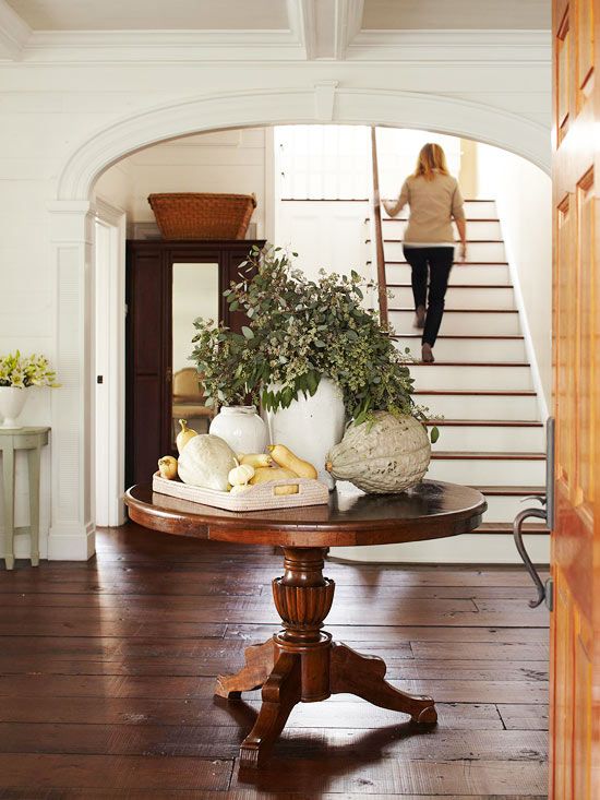 Add Seasonal Style To Your Home With These 30 Fall Decorating Ideas Autumn Entryway Foyer Fall Entryway, Round Entry Table Decor Ideas