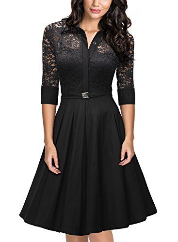 MIUSOL Vintage Cavo Lavoro Coctel Vestito Donna Corta Nero Small