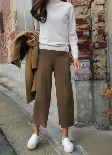 Cropped pants in a cool winter work look