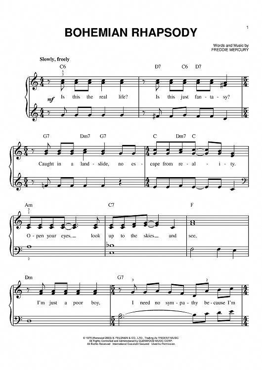 Print And Download For Free Bohemian Rhapsody Piano Sheet Music