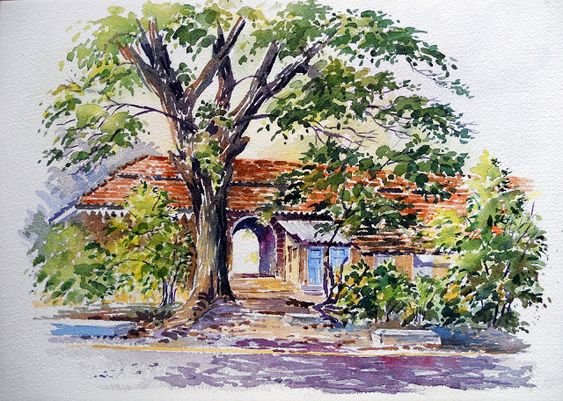 127: Watercolour Painting: Savitribai Phule Pune University campus, India