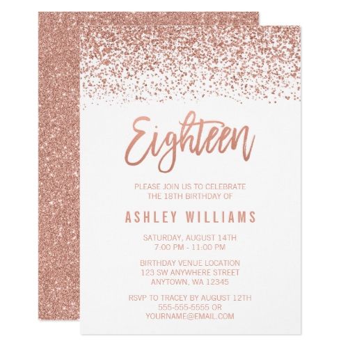 Modern Rose Gold Faux Glitter 18th Birthday Invitation Zazzle