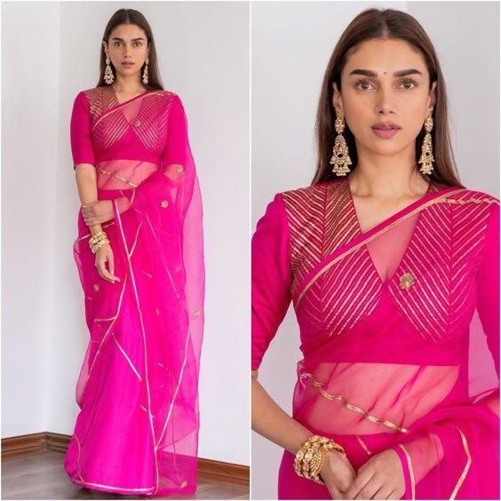 Aditi Rao Hydari in a rani pink Raw Mango saree at Dia Mirza\'s Wedding!