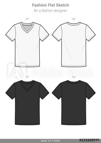 V Neck Tee Shirt Fashion Flat Sketches Technical Drawings Teck Pack Illustrator Vector Template Tee Shirt Fashion Fashion Flats Fashion