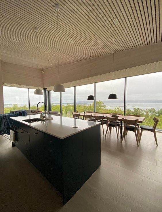 Wood Slats Cover The Ceiling Of This Cabin In Norway