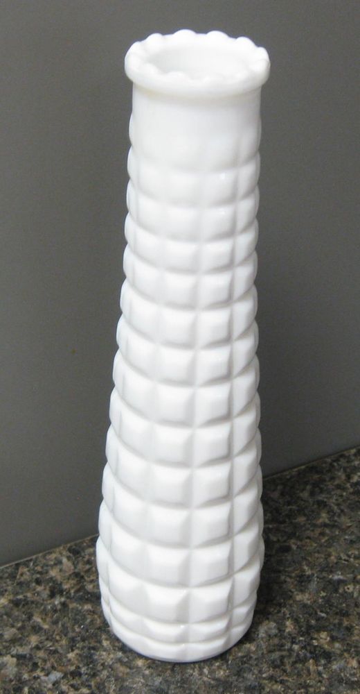 Set of 2 Waffle Square Pattern Vintage E O Brody Clear Glass Bud Vase