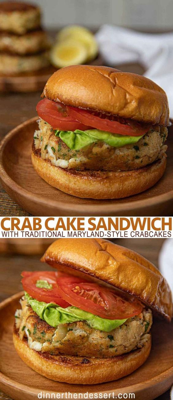 A crab cake sandwich takes Maryland-style crab cakes and makes them into a crunchy, delicious meal on the go. #crabcake #crabcakes #seafood #crab #crabcakesandwich #lunch #dinnerthendessert