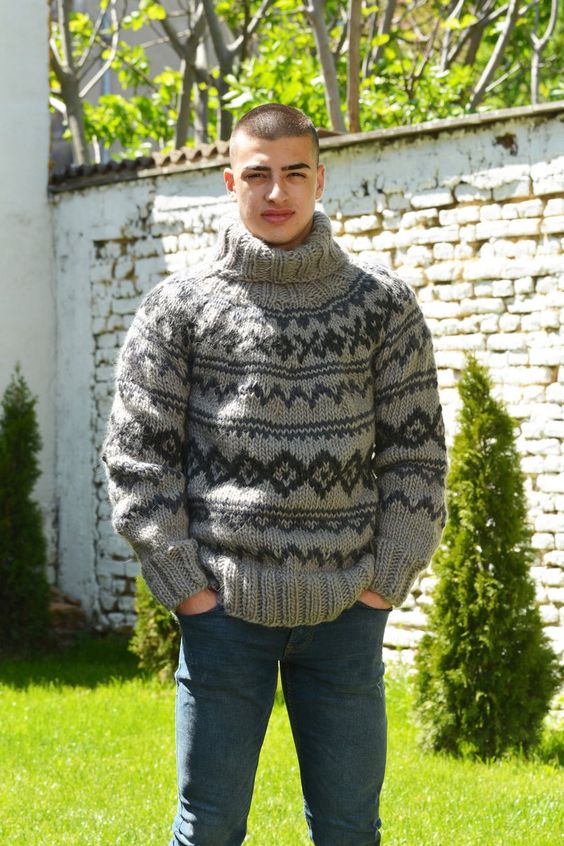 Hand Knitted Wool Icelandic Sweater, Norwegian Pullover, Grey ...